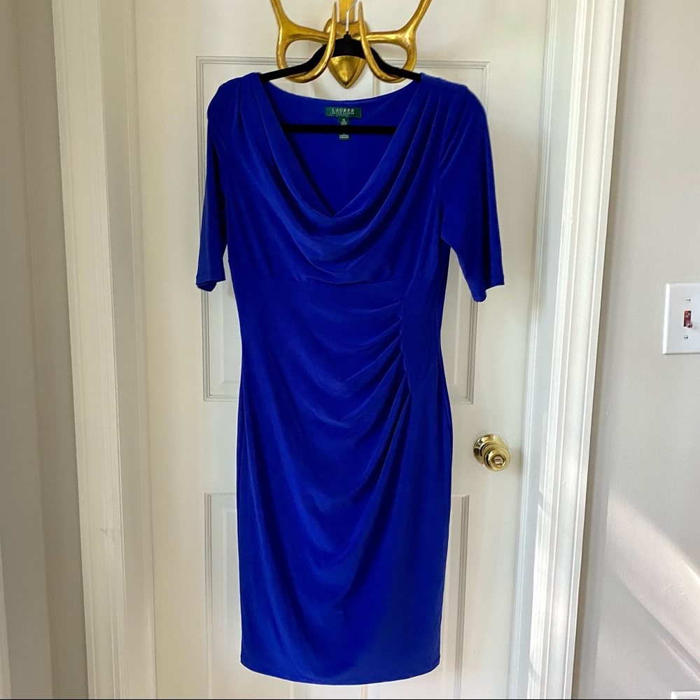 Ralph Lauren Elbow Sleeve Cowl Neck Drape Dress. Size 10